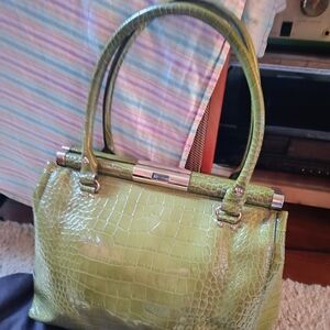 Kate Spade Green Crocodile-Embossed Satchel Constance Knightsbridge W/Dust Bag
